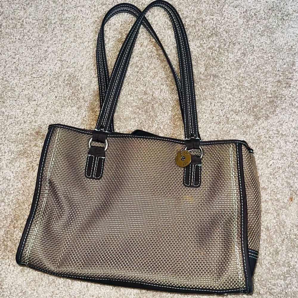 The Sak Brown Shoulder Bag Teal inside Crochet Purse medium sized zip and snap